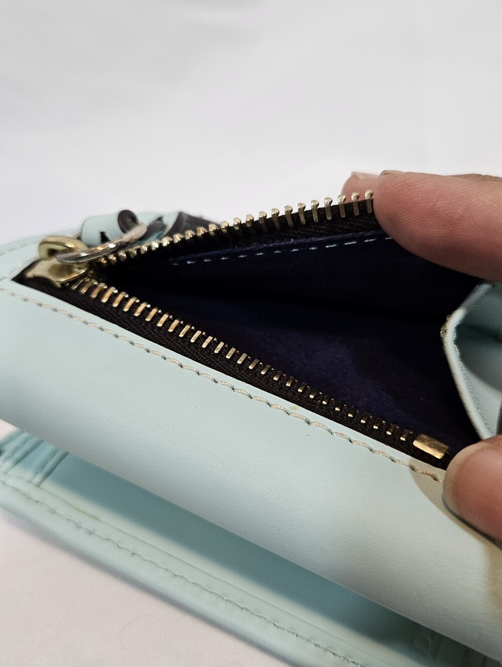 Dooney & Bourke Mint Green Leather Compact Wallet with Gold Logo Plate - Picture 8 of 10